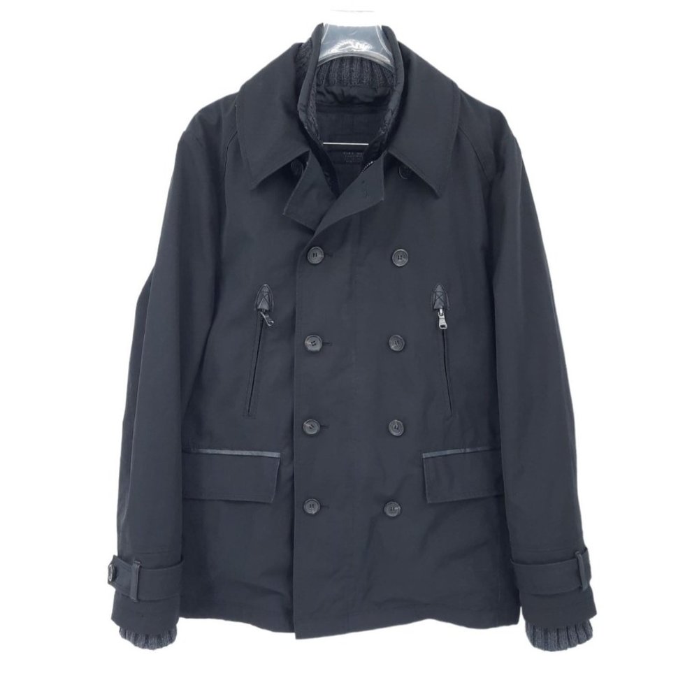 Zara Man Classic Sport Black Double Breasted Peacoat Zip Out Liner Coat Jacket L